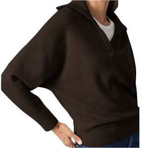OGL Cozy Wool Blend Collared V Neck Batwing Sleeve Sweater Dark Brown Size Large
